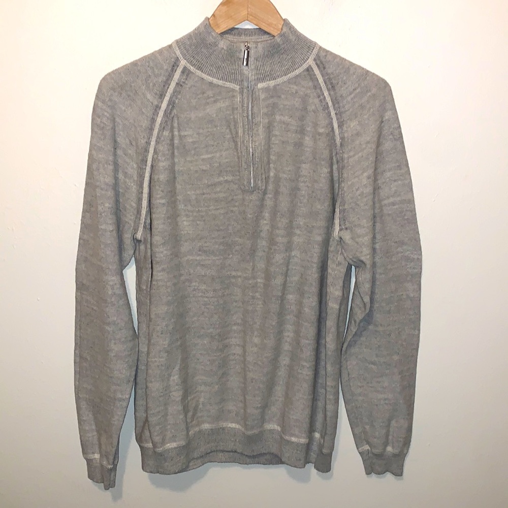 Tommy Bahama Flipster Sweater Mens L Gray Reversible Half Zip Mock Neck Raglan